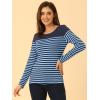 imageAllegra K Womens Striped Top Round Neck Tops Casual Long Sleeve ShirtNavy Blue