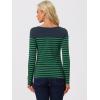 imageAllegra K Womens Striped Top Round Neck Tops Casual Long Sleeve ShirtNavy Blue Green