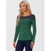 imageAllegra K Womens Striped Top Round Neck Tops Casual Long Sleeve ShirtNavy Blue Green
