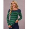 imageAllegra K Womens Striped Top Round Neck Tops Casual Long Sleeve ShirtNavy Blue Green