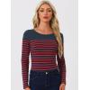 imageAllegra K Womens Striped Top Round Neck Tops Casual Long Sleeve ShirtNavy Blue Red