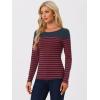 imageAllegra K Womens Striped Top Round Neck Tops Casual Long Sleeve ShirtNavy Blue Red