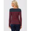 imageAllegra K Womens Striped Top Round Neck Tops Casual Long Sleeve ShirtNavy Blue Red