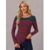 imageAllegra K Womens Striped Top Round Neck Tops Casual Long Sleeve ShirtNavy Blue Red
