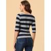 imageAllegra K Womens Striped Top Round Neck Tops Casual Long Sleeve ShirtNavy Gray