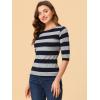 imageAllegra K Womens Striped Top Round Neck Tops Casual Long Sleeve ShirtNavy Gray