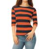 imageAllegra K Womens Striped Top Round Neck Tops Casual Long Sleeve ShirtOrange Navy