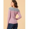 imageAllegra K Womens Striped Top Round Neck Tops Casual Long Sleeve ShirtPink Gray