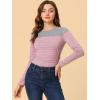 imageAllegra K Womens Striped Top Round Neck Tops Casual Long Sleeve ShirtPink Gray