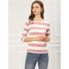 imageAllegra K Womens Striped Top Round Neck Tops Casual Long Sleeve ShirtPink White