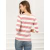 imageAllegra K Womens Striped Top Round Neck Tops Casual Long Sleeve ShirtPink White