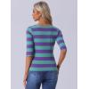 imageAllegra K Womens Striped Top Round Neck Tops Casual Long Sleeve ShirtPurple Green