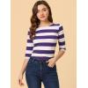 imageAllegra K Womens Striped Top Round Neck Tops Casual Long Sleeve ShirtPurple White