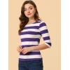 imageAllegra K Womens Striped Top Round Neck Tops Casual Long Sleeve ShirtPurple White