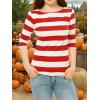 imageAllegra K Womens Striped Top Round Neck Tops Casual Long Sleeve ShirtRed