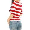 imageAllegra K Womens Striped Top Round Neck Tops Casual Long Sleeve ShirtRed