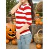 imageAllegra K Womens Striped Top Round Neck Tops Casual Long Sleeve ShirtRed