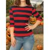 imageAllegra K Womens Striped Top Round Neck Tops Casual Long Sleeve ShirtRed Blue