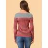 imageAllegra K Womens Striped Top Round Neck Tops Casual Long Sleeve ShirtRed Gray