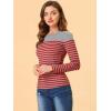 imageAllegra K Womens Striped Top Round Neck Tops Casual Long Sleeve ShirtRed Gray