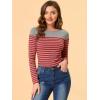 imageAllegra K Womens Striped Top Round Neck Tops Casual Long Sleeve ShirtRed Gray