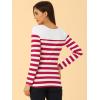 imageAllegra K Womens Striped Top Round Neck Tops Casual Long Sleeve ShirtRed Stripe