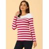 imageAllegra K Womens Striped Top Round Neck Tops Casual Long Sleeve ShirtRed Stripe