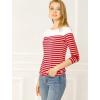 imageAllegra K Womens Striped Top Round Neck Tops Casual Long Sleeve ShirtRedwhite