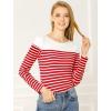 imageAllegra K Womens Striped Top Round Neck Tops Casual Long Sleeve ShirtRedwhite