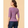 imageAllegra K Womens Striped Top Round Neck Tops Casual Long Sleeve ShirtRose Red