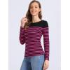 imageAllegra K Womens Striped Top Round Neck Tops Casual Long Sleeve ShirtRose Red Black