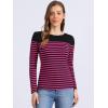 imageAllegra K Womens Striped Top Round Neck Tops Casual Long Sleeve ShirtRose Red Black
