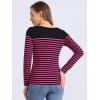 imageAllegra K Womens Striped Top Round Neck Tops Casual Long Sleeve ShirtRose Red Black