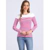 imageAllegra K Womens Striped Top Round Neck Tops Casual Long Sleeve ShirtRose Red White