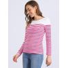 imageAllegra K Womens Striped Top Round Neck Tops Casual Long Sleeve ShirtRose Red White