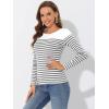 imageAllegra K Womens Striped Top Round Neck Tops Casual Long Sleeve ShirtWhite Gray