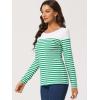 imageAllegra K Womens Striped Top Round Neck Tops Casual Long Sleeve ShirtWhite Green