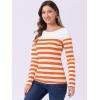 imageAllegra K Womens Striped Top Round Neck Tops Casual Long Sleeve ShirtWhite Orange