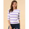 imageAllegra K Womens Striped Top Round Neck Tops Casual Long Sleeve ShirtWhite Purple