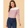 imageAllegra K Womens Striped Top Round Neck Tops Casual Long Sleeve ShirtWhite Red