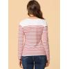 imageAllegra K Womens Striped Top Round Neck Tops Casual Long Sleeve ShirtWhite Red
