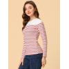 imageAllegra K Womens Striped Top Round Neck Tops Casual Long Sleeve ShirtWhite Red
