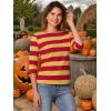 imageAllegra K Womens Striped Top Round Neck Tops Casual Long Sleeve ShirtYellow Red