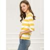 imageAllegra K Womens Striped Top Round Neck Tops Casual Long Sleeve ShirtYellow White