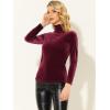 imageAllegra K Womens Turtleneck Velvet Top Long Sleeve Work Shirts Basic Velour BlouseBurgundy