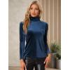 imageAllegra K Womens Turtleneck Velvet Top Long Sleeve Work Shirts Basic Velour BlouseDark Blue