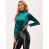 imageAllegra K Womens Turtleneck Velvet Top Long Sleeve Work Shirts Basic Velour BlouseGreen