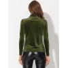 imageAllegra K Womens Turtleneck Velvet Top Long Sleeve Work Shirts Basic Velour BlouseOlive Green