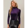 imageAllegra K Womens Turtleneck Velvet Top Long Sleeve Work Shirts Basic Velour BlousePurple