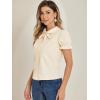 imageAllegra K Womens Vintage Peter Pan Collar Tie Neck Casual Cute Cotton ButtonUp ShirtApricot